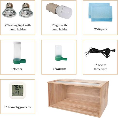 صندوق حضانة CAWUWE لفراخ الحيوانات الصغيرة يستوعب ما يصل إلى 30 كتكوت مع مجموعة لمبة ومقياس حرارة 32 × 16 × 16 بوصة قفص خشبي للبط والسمان والببغاء والأرنب والهامستر والسحلية in Kuwait