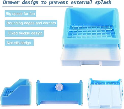 Calymmny Rabbit Litter Box with Drawer, Bunny Water Bottle and Hay Feeder Bag, 5-in-1 Small Pet Rabbit Cage Accessories, Bunny Toilet Potty with Cleaning Set for Rabbit Guinea Pig Chinchilla (White) in Saudi Arabia