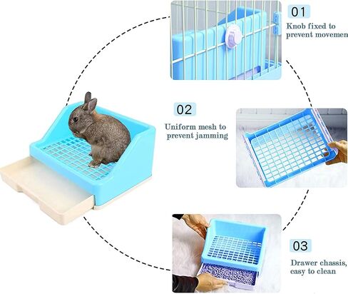 Calymmny Rabbit Litter Box with Drawer, Bunny Water Bottle and Hay Feeder Bag, 5-in-1 Small Pet Rabbit Cage Accessories, Bunny Toilet Potty with Cleaning Set for Rabbit Guinea Pig Chinchilla (White) in Saudi Arabia