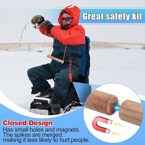 اختيار أمان لصيد الأسماك على الجليد، مقبض خشبي قابل للطفو وكسر الجليد مع حبل توصيل ممتد بطول 4.9 قدم وصفارة وخطاف، مسامير أمان من الفولاذ المقاوم للصدأ للتزلج والمشي في حالات الطوارئ in Kuwait