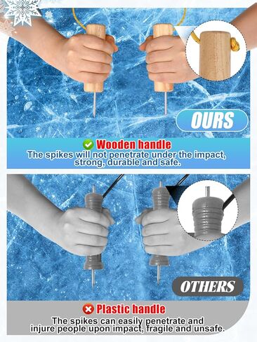 اختيار أمان لصيد الأسماك على الجليد، مقبض خشبي قابل للطفو وكسر الجليد مع حبل توصيل ممتد بطول 4.9 قدم وصفارة وخطاف، مسامير أمان من الفولاذ المقاوم للصدأ للتزلج والمشي في حالات الطوارئ in Kuwait