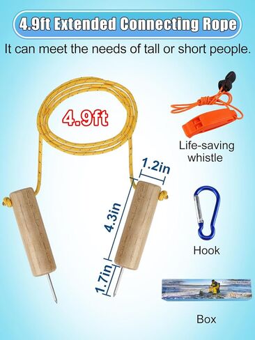 اختيار أمان لصيد الأسماك على الجليد، مقبض خشبي قابل للطفو وكسر الجليد مع حبل توصيل ممتد بطول 4.9 قدم وصفارة وخطاف، مسامير أمان من الفولاذ المقاوم للصدأ للتزلج والمشي في حالات الطوارئ in Kuwait