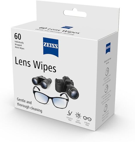 مناديل تنظيف عدسات ZEISS، مناديل مبللة مسبقًا، مغلفة بشكل فردي للزجاج المطلي على المناظير والنظارات والنظارات الشمسية وعدسات الكاميرا والمناظير، 60 قطعة in Saudi Arabia