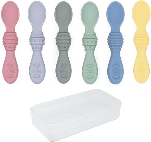 Elk and Friends Silicone Baby Spoons | Travel Case Included | First Stage Infant Toddler Spoon | Baby Led Weaning Stage | Dishwasher Safe in Saudi Arabia