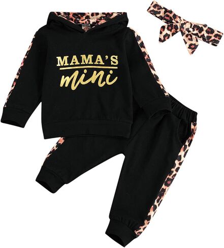 Covvoliy Toddler Baby Girl Fall Winter Clothes Leopard Printed Hoodie Sweatshirt and Pants 2PCS Sweatsuit Outfit in Kuwait