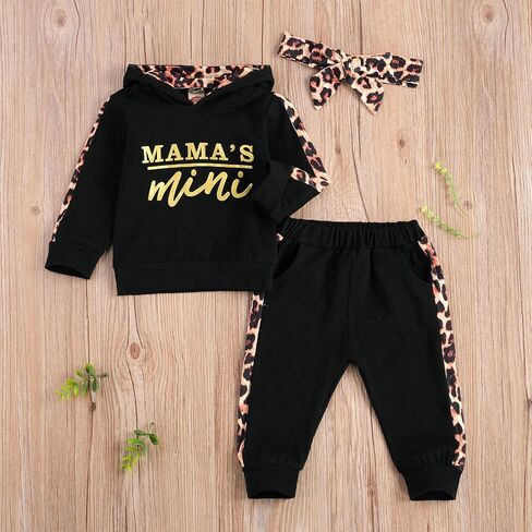 Covvoliy Toddler Baby Girl Fall Winter Clothes Leopard Printed Hoodie Sweatshirt and Pants 2PCS Sweatsuit Outfit in Kuwait