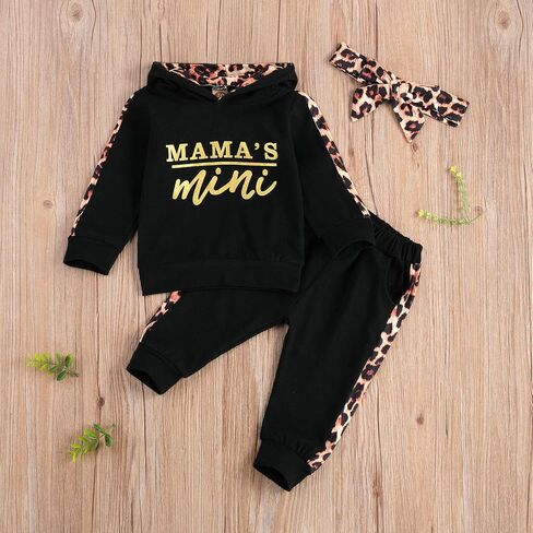 Covvoliy Toddler Baby Girl Fall Winter Clothes Leopard Printed Hoodie Sweatshirt and Pants 2PCS Sweatsuit Outfit in Kuwait