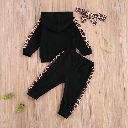 Covvoliy Toddler Baby Girl Fall Winter Clothes Leopard Printed Hoodie Sweatshirt and Pants 2PCS Sweatsuit Outfit in Kuwait