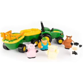 John Deere Animal Sounds Hayride Musical Tractor Toy - Musical Hayride and Farm Animal Toddler Toys - Includes Farmer Figure, Tractor, and 4 Farm Animals - Ages 12 Months and Up