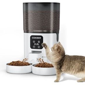 Automatic Cat Feeders for 2 Cats,COKBER 7L Automatic Cat Food Dispenser & 2 Stainless Bowls,Auto Cat Feeder up to 6 Meals per Day, 10s Voice Recorder & Timer Setting, Dual Power Supply (29 Cup) in Saudi Arabia
