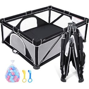 ANGELBLISS Baby Playpen, Foldable Playpen for Babies and Toddlers, Indoor & Outdoor Baby Activity Center with Visible Breathable Mesh, Portable Play Yard with 2 Handlers+50 Balls-50"×50"(Black) in Kuwait