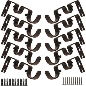 AYSUM دعامات قضيب الستارة المزدوجة، حاملات قضبان الستائر شديدة التحمل لقضيب الستائر مقاس 1 و5/8 بوصة، شماعات خطاطيف قضبان الستائر للجدار، حوامل قضبان أجهزة النوافذ المعدنية (10 عبوات برونزية)، بني in Kuwait