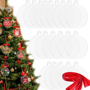 Acrylic Blanks Ornaments 20Pcs 3 Inch Clear Round Acrylic Christmas Blank Ornament Bulk 2023 DIY Ornament Blanks Kit Acrylic Discs for Painting Vinyl DIY Christmas Ornament Family Kids Crafts