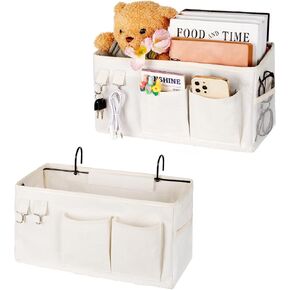 Frjjthchy Bedside Caddy Bedside Organizer Hanging Storage Bag for Bunk College Dorm Bed and Hospital Beds with Magazine Water Bottle Phone Holder (White)