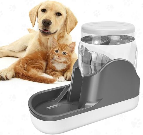 Automatic Dog Water Bowl Dispenser, 1 Gallon Gravity Water Bowl for Dogs, Pet Waterer for Small Medium Large Dogs Cats Pets Puppy Kitten (Gray, 3.8L) in Kuwait