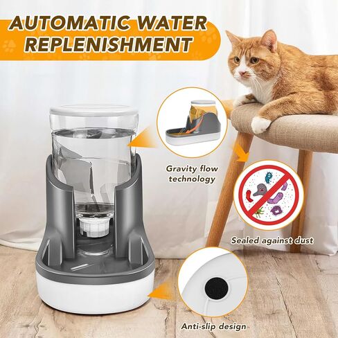 Automatic Dog Water Bowl Dispenser, 1 Gallon Gravity Water Bowl for Dogs, Pet Waterer for Small Medium Large Dogs Cats Pets Puppy Kitten (Gray, 3.8L) in Kuwait