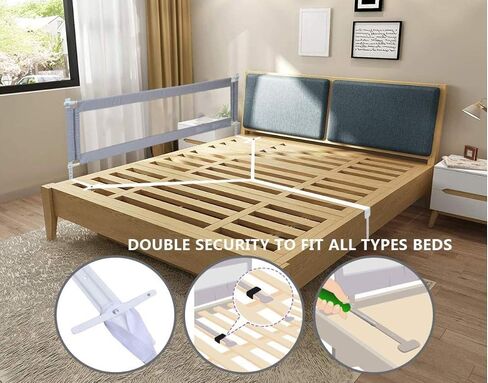 AGIMOLI Baby Bed Rail with Safety Y-Strap Extra Long Twin Full Queen King Size Infants Toddlers Guardrail with Reinforce Anchor Safety System (Grey, 75 inch (Pack of 1)) in Saudi Arabia