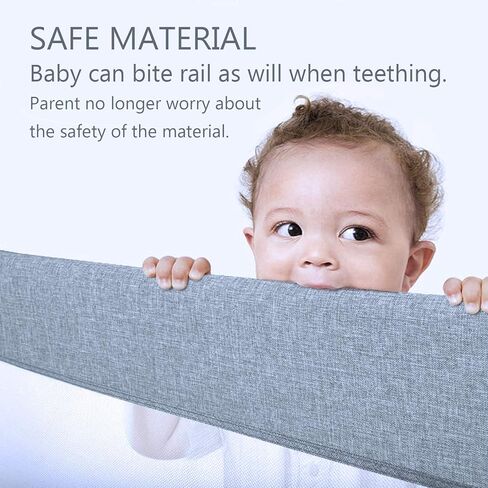 AGIMOLI Baby Bed Rail with Safety Y-Strap Extra Long Twin Full Queen King Size Infants Toddlers Guardrail with Reinforce Anchor Safety System (Grey, 75 inch (Pack of 1)) in Saudi Arabia