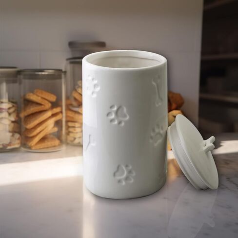 NIXBYO Dog Treat Container Airtight-Cute Ceramic Dog Treat Jar,5" Round X 9",Cookie Organizer with Lid,Kitchen Counter Rustic Food Storage Canister for Dogs,Cats,Small Animals-Gifts Pet Accessorie in Saudi Arabia
