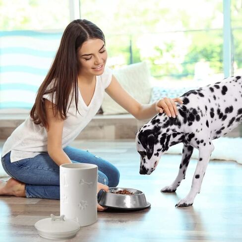 NIXBYO Dog Treat Container Airtight-Cute Ceramic Dog Treat Jar,5" Round X 9",Cookie Organizer with Lid,Kitchen Counter Rustic Food Storage Canister for Dogs,Cats,Small Animals-Gifts Pet Accessorie in Saudi Arabia