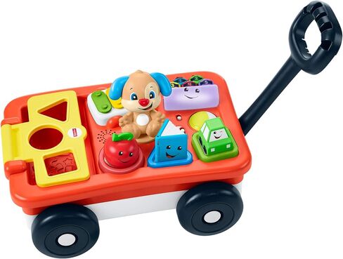 Fisher-Price Laugh & Learn Pull & Play Learning Wagon - German Edition, interactive toy wagon with shape blocks and learning content for baby and toddlers in Saudi Arabia