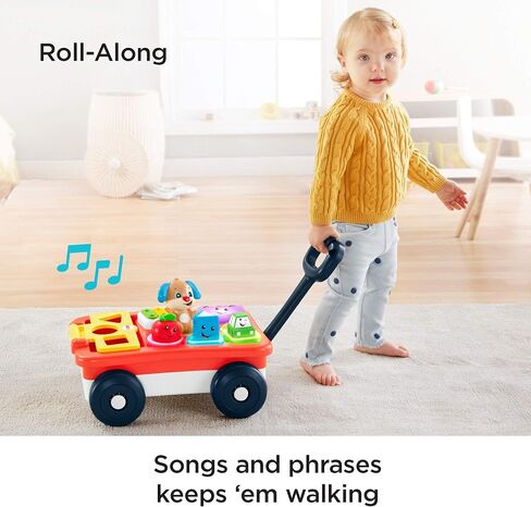 Fisher-Price Laugh & Learn Pull & Play Learning Wagon - German Edition, interactive toy wagon with shape blocks and learning content for baby and toddlers in Saudi Arabia