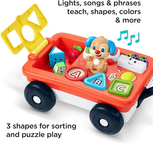 Fisher-Price Laugh & Learn Pull & Play Learning Wagon - German Edition, interactive toy wagon with shape blocks and learning content for baby and toddlers in Saudi Arabia