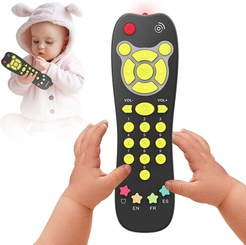 Baby Remote Toy, Toddlers TV Remote Control Toy Kids Realistic Play Remote Early Educational Baby Musical Toys with Light and Sound English French Spanish for Proshool Boys Girls 6 Month+, Gray in Kuwait