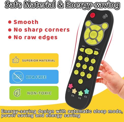 Baby Remote Toy, Toddlers TV Remote Control Toy Kids Realistic Play Remote Early Educational Baby Musical Toys with Light and Sound English French Spanish for Proshool Boys Girls 6 Month+, Gray in Kuwait