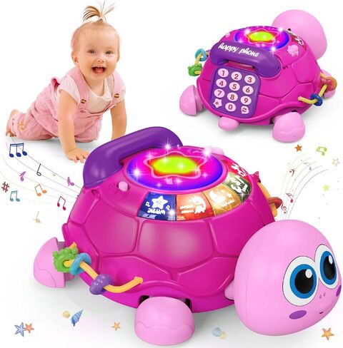 Hanayo Baby Musical Turtle Crawling Girl Toys for 6-18 Months，Infant Early Learning Educational Toy，Baby Girl Gift Essentials for Newborn 7 8 9 11+ Months 1-2 Year Old(Pink) in Saudi Arabia
