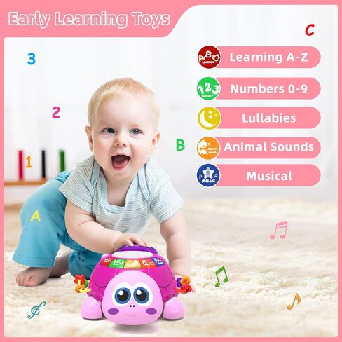 Hanayo Baby Musical Turtle Crawling Girl Toys for 6-18 Months，Infant Early Learning Educational Toy，Baby Girl Gift Essentials for Newborn 7 8 9 11+ Months 1-2 Year Old(Pink) in Saudi Arabia