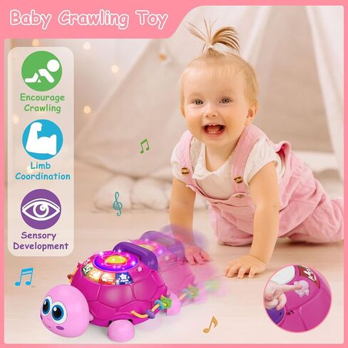 Hanayo Baby Musical Turtle Crawling Girl Toys for 6-18 Months，Infant Early Learning Educational Toy，Baby Girl Gift Essentials for Newborn 7 8 9 11+ Months 1-2 Year Old(Pink) in Saudi Arabia