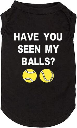 هل رأيت My Ball Dog ملابس مضحكة قمصان مطبوعة سترة للكلاب الصغيرة الكبيرة تي شيرت ملابس الجرو (كبير، أسود01) in Kuwait