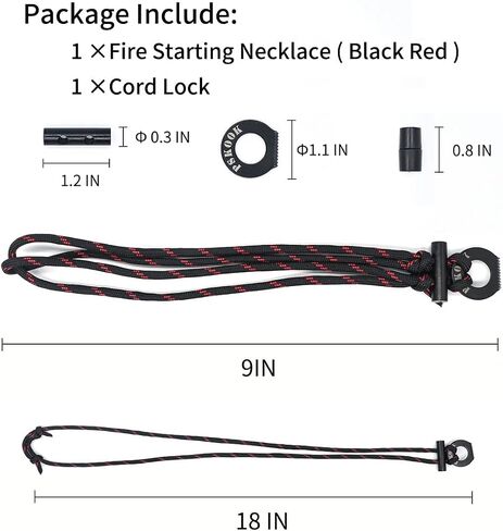 قلادة PSKOOK Fire Starter، قلادة باراكورد للبقاء على قيد الحياة مع الصوان والفولاذ، قلادة Bushcraft للتخييم والمشي لمسافات طويلة وحقائب الظهر in Kuwait