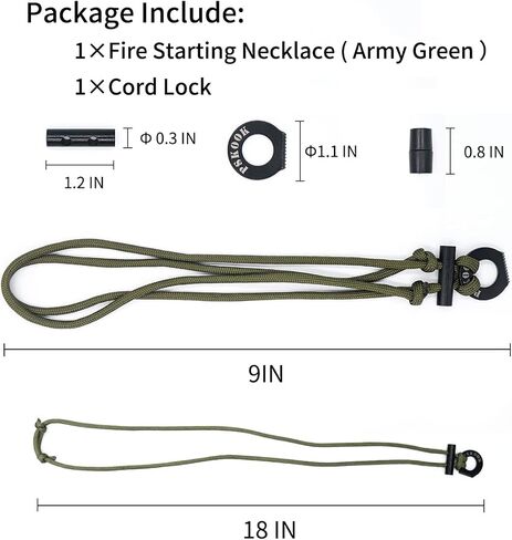 قلادة PSKOOK Fire Starter، قلادة باراكورد للبقاء على قيد الحياة مع الصوان والفولاذ، قلادة Bushcraft للتخييم والمشي لمسافات طويلة وحقائب الظهر in Kuwait