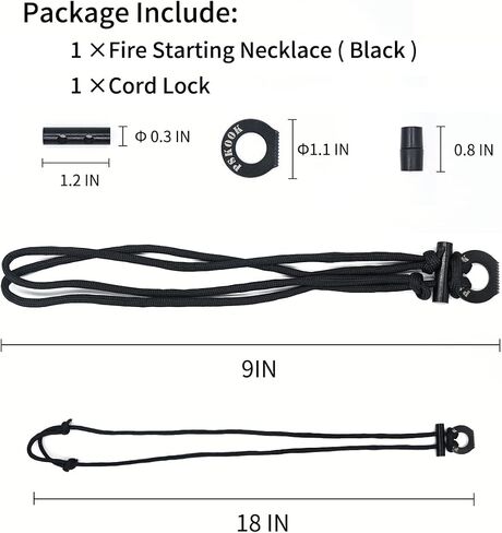 قلادة PSKOOK Fire Starter، قلادة باراكورد للبقاء على قيد الحياة مع الصوان والفولاذ، قلادة Bushcraft للتخييم والمشي لمسافات طويلة وحقائب الظهر in Kuwait
