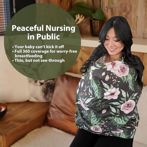 Premium Soft, Stretchy, and Spacious 4 in 1 Multi-Use Cover for Nursing, Baby Car Seat, Stroller, Scarf, and Shopping Cart - Best Gifts by Pobibaby (Charm) in Kuwait