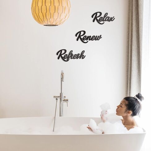 KOYILTD 3 Pieces Bathroom Decor Wooden Bathroom Sign Relax Renew Refresh Sign (black) in Saudi Arabia
