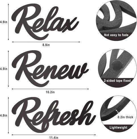 KOYILTD 3 Pieces Bathroom Decor Wooden Bathroom Sign Relax Renew Refresh Sign (black) in Saudi Arabia