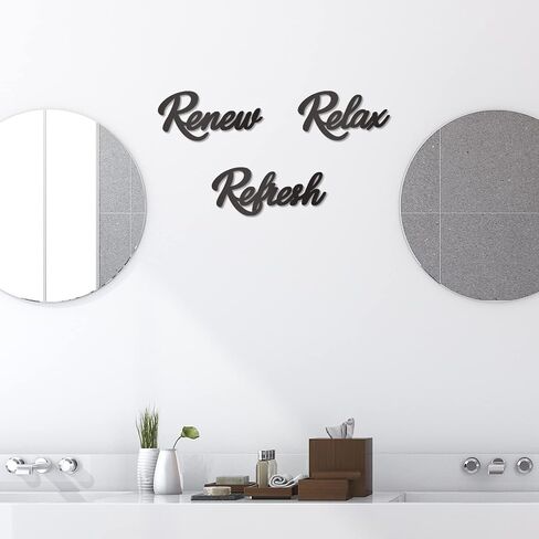 KOYILTD 3 Pieces Bathroom Decor Wooden Bathroom Sign Relax Renew Refresh Sign (black) in Saudi Arabia