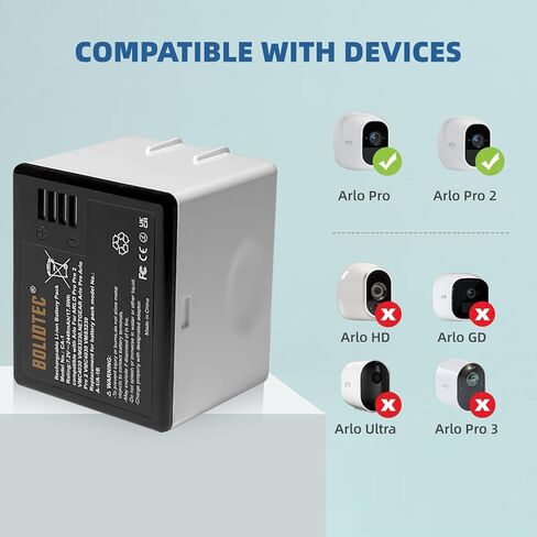 بطارية بديلة Bolidtec لـ Arlo A-1 A-1a A-1b 7.2V 2440mAh 17.5Wh متوافقة مع Arlo Pro، Pro2 ومحطة شحن البطارية المزدوجة (VMA4400C) in Kuwait