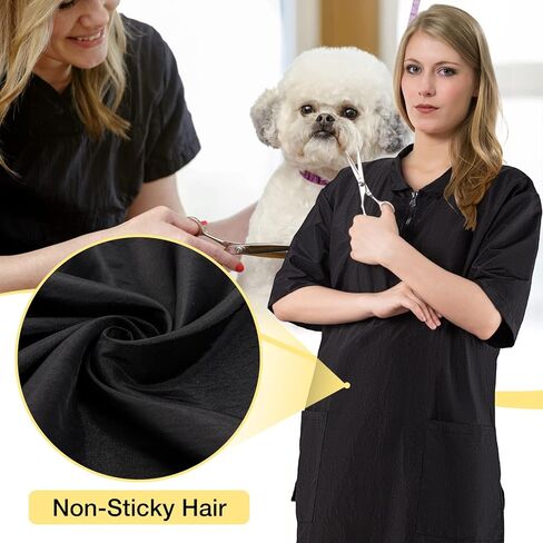 نوفيرلايف ثوب العناية بالحيوانات الأليفة باللون الأسود مع جيبين، ملابس عمل طاردة للشعر للحيوانات الأليفة، ملابس عمل مضادة للرذاذ للحيوانات الأليفة in Kuwait
