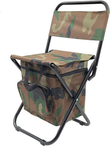 كرسي صيد مموه قابل للطي من WBJKZJD مع حقيبة تبريد، كرسي صيد خفيف الوزن، مقعد قابل للطي مع مسند ظهر للتخييم، وصيد الأسماك، والمشي لمسافات طويلة، والرسم في الهواء الطلق in Kuwait