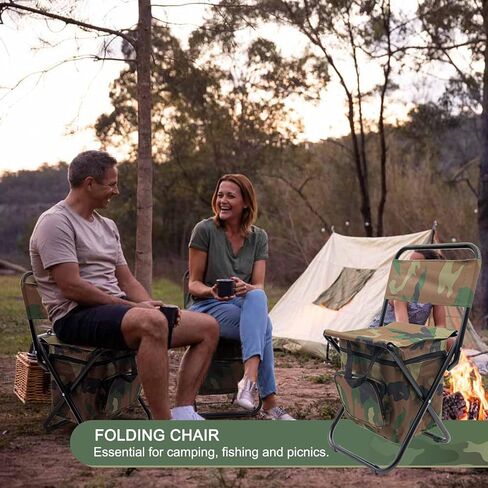 كرسي صيد مموه قابل للطي من WBJKZJD مع حقيبة تبريد، كرسي صيد خفيف الوزن، مقعد قابل للطي مع مسند ظهر للتخييم، وصيد الأسماك، والمشي لمسافات طويلة، والرسم في الهواء الطلق in Kuwait