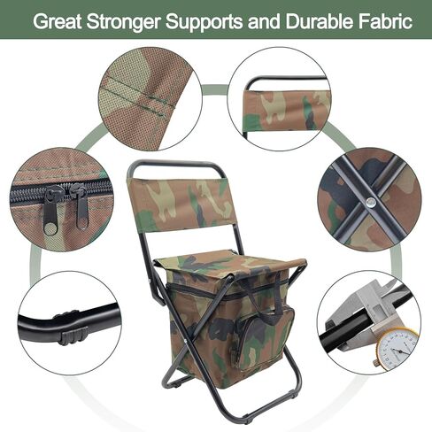 كرسي صيد مموه قابل للطي من WBJKZJD مع حقيبة تبريد، كرسي صيد خفيف الوزن، مقعد قابل للطي مع مسند ظهر للتخييم، وصيد الأسماك، والمشي لمسافات طويلة، والرسم في الهواء الطلق in Kuwait