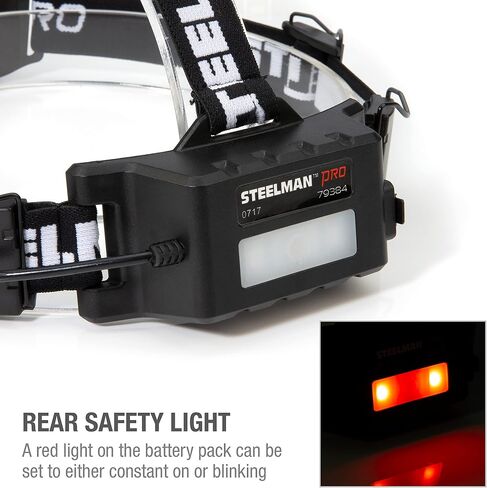 Steelman Pro Slim Profile مصباح أمامي LED قابل لإعادة الشحن يعمل بالحركة، 250 لومن، 3 إعدادات للسطوع، يضيء حتى 20 مترًا، مشابك قبعة صلبة قابلة للإزالة، مقاومة للماء in Saudi Arabia