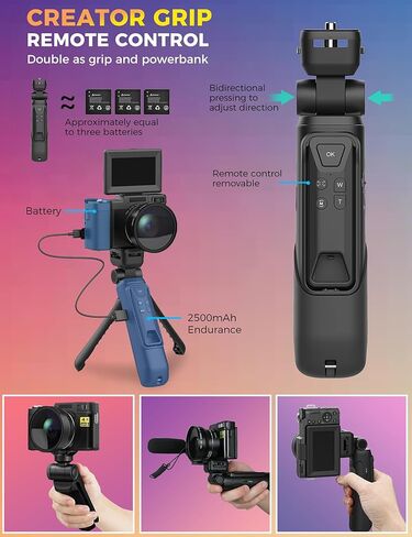 كاميرا رقمية مع مجموعة ملحقات منشئة كاميرا فيديو بدقة 48 ميجابكسل بدقة 4K لمدوني الفيديو وجهاز تحكم عن بعد وضبط تلقائي للصورة وشاشة قابلة للطي وكاميرات فيديو مع قبضة حامل ثلاثي القوائم وزاوية واسعة وعدسة ماكرو وميكروفون وبطاريات in Kuwait
