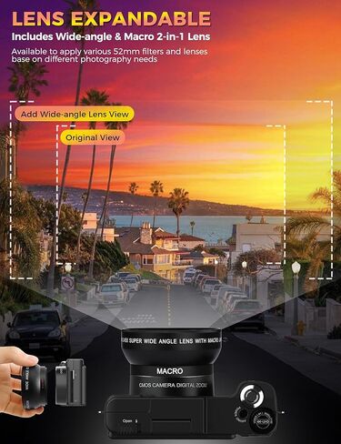 كاميرا رقمية مع مجموعة ملحقات منشئة كاميرا فيديو بدقة 48 ميجابكسل بدقة 4K لمدوني الفيديو وجهاز تحكم عن بعد وضبط تلقائي للصورة وشاشة قابلة للطي وكاميرات فيديو مع قبضة حامل ثلاثي القوائم وزاوية واسعة وعدسة ماكرو وميكروفون وبطاريات in Kuwait