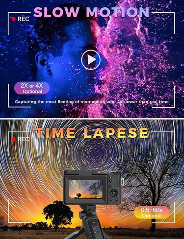 كاميرا رقمية مع مجموعة ملحقات منشئة كاميرا فيديو بدقة 48 ميجابكسل بدقة 4K لمدوني الفيديو وجهاز تحكم عن بعد وضبط تلقائي للصورة وشاشة قابلة للطي وكاميرات فيديو مع قبضة حامل ثلاثي القوائم وزاوية واسعة وعدسة ماكرو وميكروفون وبطاريات in Kuwait