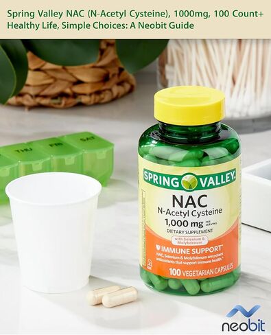 Spring Valley NAC (N-Acetyl Cysteine)، 600 مجم، 60 قطعة، مع السيلينيوم والموليبدينوم، كبسولات نباتية لدعم المناعة - حزمة مع دليل "حياة صحية، خيارات بسيطة" in Kuwait